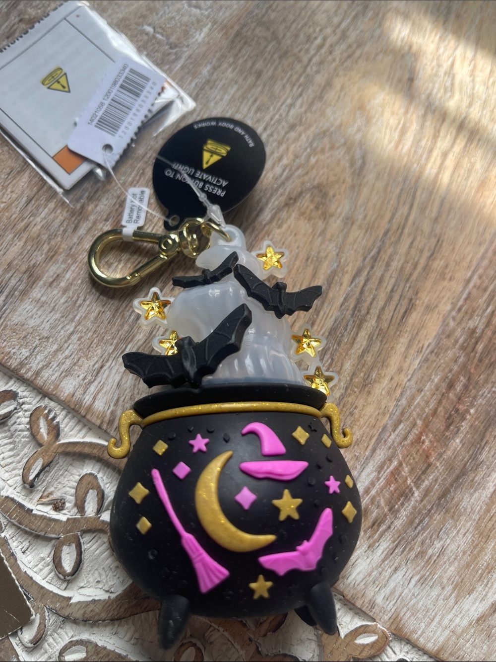 Cute Witch Cauldron Pocketbac Holder with Pink & Gold Accents Keychain